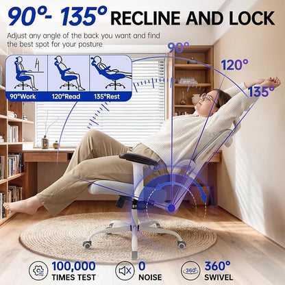 Ergonomic Office Chair, High Back Mesh Computer Chair with Comfortable Adaptive Lumbar Support, Built-in Coat Hanger, SGS Class 4 Gas Lift, Heavy Duty 300lbs for Long Hours Home Office