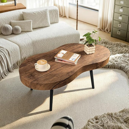 Small Living Room Coffee Tables Modern Classic Cloud-Shape Coffee Table Wooden Low Center Table for Bedroom Apartment Reception Room Easy Assembly Sturdy Light Brown