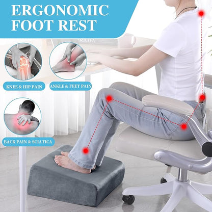 Under Desk Foot Rest, ROYALAY Ergonomic Office Footrest with 3 Adjustable Heights, High-Density Memory Foam Leg Rest for Home, Travel, Airplane with Washable Cover