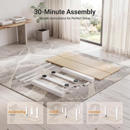 Claiks Electric Standing Desk, 40 x 24 Inch Height Adjustable Sit Stand Desk for Home Office, Computer Desk with Memory Presets, Cable Management & Headphone Hooks, 156 lbs Capacity, Nature