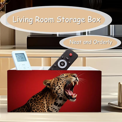 Trendy Retro Leopard Print Pen Pencil Holder Organizer for Desk, Leopard Gifts for Women, Preppy Cheetah Dark Red Wooden Box Block Sign for Home Office Tabletop Decor