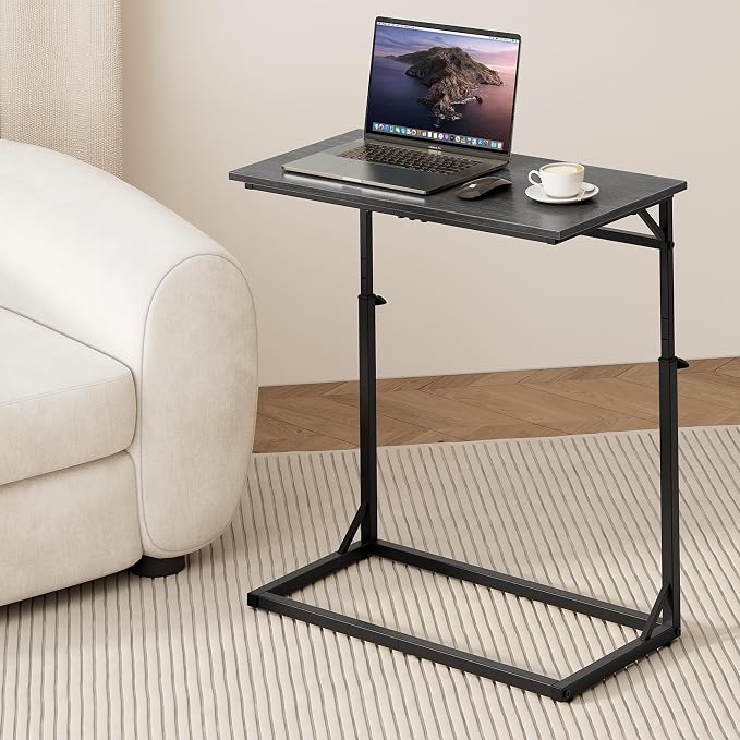 Vagusicc C Shaped End Table for Couch, 33.5''Tall C-Table End Table Adjustable Height Side Tables, Large Surface Sofa Tables TV Tray, Slide Under Couch Tables for Sofa, Living Room,Bedroom,Gray Walnut