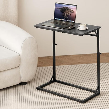 Vagusicc C Shaped End Table for Couch, 33.5''Tall C-Table End Table Adjustable Height Side Tables, Large Surface Sofa Tables TV Tray, Slide Under Couch Tables for Sofa, Living Room,Bedroom,Gray Walnut