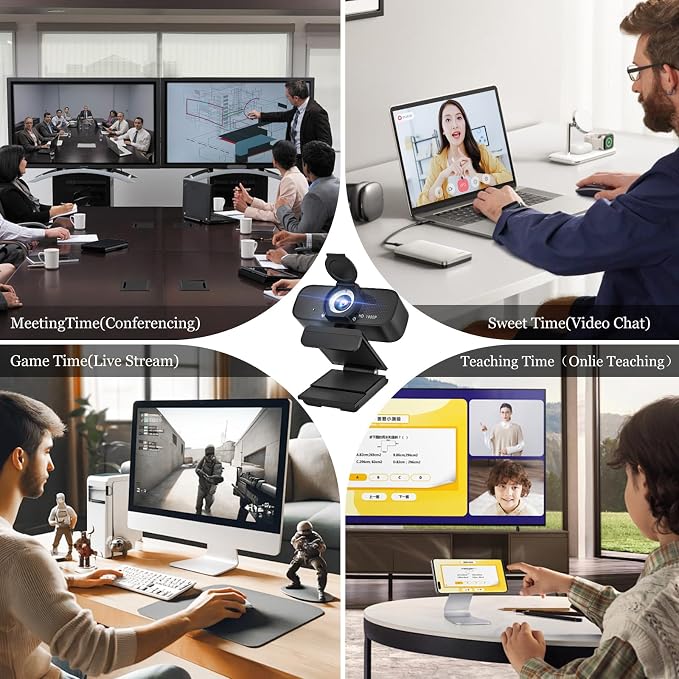 1080P Full HD Webcam with Built-in Microphone and Rotatable Tripod, Privacy Cover, for Desktop PC or Laptop Computer-Style1