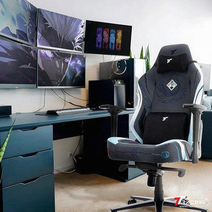 TTRACING Jujutsu Kaisen Gojo Gaming Chair with Spring Cushion | Premium leather & steel frame, ideal for anime setups or home office. Features 155° recline and 440lbs weight capacity.