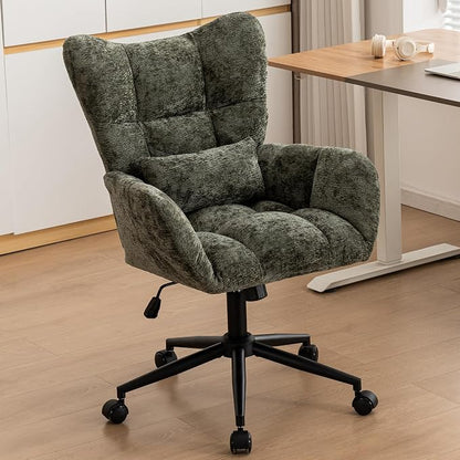 Home Office Desk Chair, Modern Tufted Chenille Vanity Chair, Adjustable Upholstered Swivel Computer Chairs for Bedroom, Living Room，Green