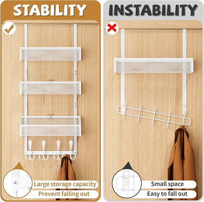 Kaiferty Over The Door Hooks Organizer, Coat Rack Over The Door Storage Hanger Towel Rack, Back of Door Storage Organizer for Bathroom,Bedroom,Kitchen,Office (White, 4-Tier)