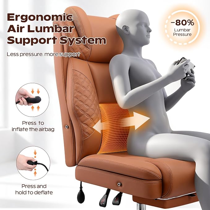 Office Chair, Ergonomic Desk Chair with Adjustable Lumbar Support for Back Pain, Extra Wide 400LBS Comfy Big and Tall Office Chair with Footrest, Executive Leather Computer Game Chair for Heavy People