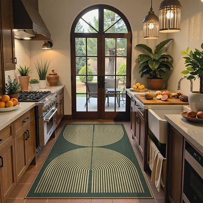 Lahome Enfys Modern Rainbow Easy Jute Entry Rug, 3x5 Washable Outdoor Patio Porch Rug, Farmhouse Non Slip Non Shedding Dark Green Carpet for Dorm Living Room Deck Front Door Kitchen