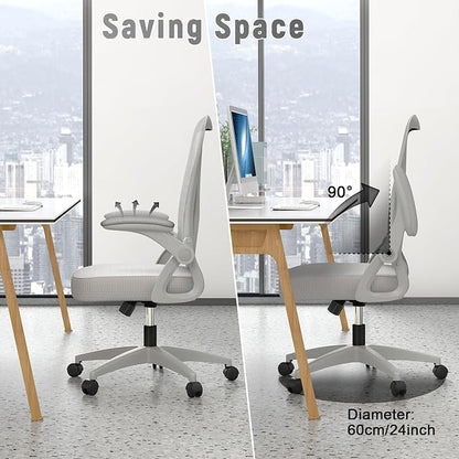 naspaluro Ergonomic Office Chair, Mid Back Desk Chairs with Adjustable Height, Swivel Chair with Flip-Up Arms and Lumbar Support, Breathable Mesh Computer Chair for Home/Study/Working, Grey