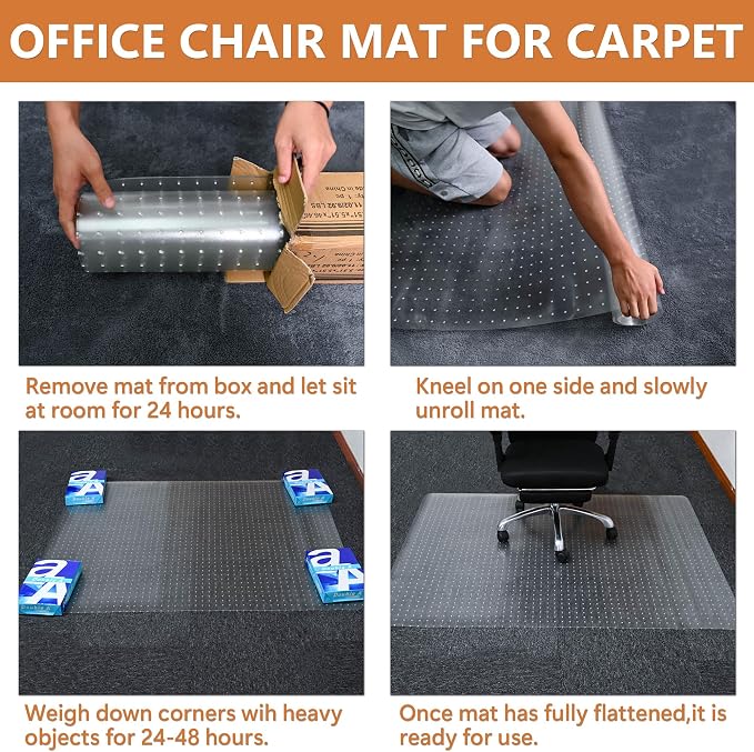 Office Chair Mat, 30" x 48" Clear Carpet Chair Mats for Low Pile Carpeted Floors Home Office, Studded Floor Mat for Office Chair on Carpet