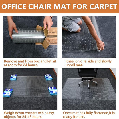 Office Chair Mat, 30" x 48" Clear Carpet Chair Mats for Low Pile Carpeted Floors Home Office, Studded Floor Mat for Office Chair on Carpet