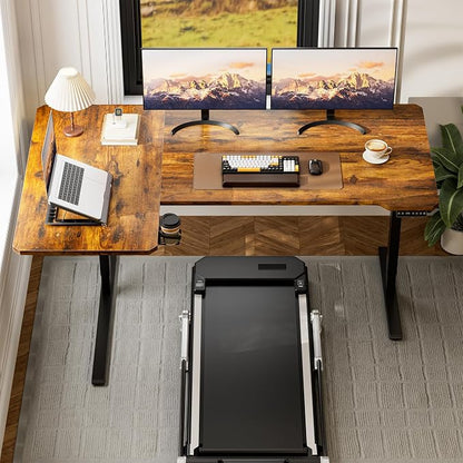 Acrolix L Shaped Electric Standing Desk - 71x43.5 Inch Reversible Corner Sit Stand Desk with Hook&Cup Holder,Electric Height Adjustable Table,for Home Office Gaming&Trading Computer Desk, Rustic Brown