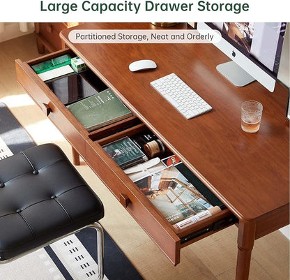 100% Solid Wood Desk Home Office Desk Mid Century Modern Writing Computer Desk with Drawer (55.1")