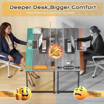 PRAISUN 47 X 24 Inch Computer Desk with Power Outlets & USB-C Port, Office Desk with Deeper Desktop, Study, Bedroom, Writing Work from Home Table, Metal Frame, Grey