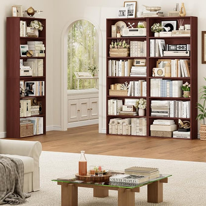 FOTOSOK 6-Tier Open Bookcase and Bookshelf, Freestanding Display Storage Shelves Tall Bookcase for Bedroom, Living Room and Office,Cherry Set of 2