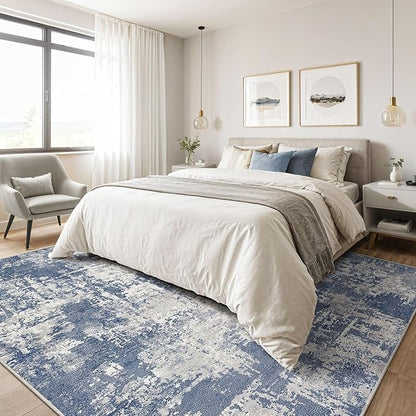 7x10 Area Rug Living Room: Washable Large Abstract Modern Soft Rug Stain Resistant Indoor Floor Non Slip Accent Carpet for Bedroom Nursery Playroom Dining Room Office Dorm Home House- Navy Grey