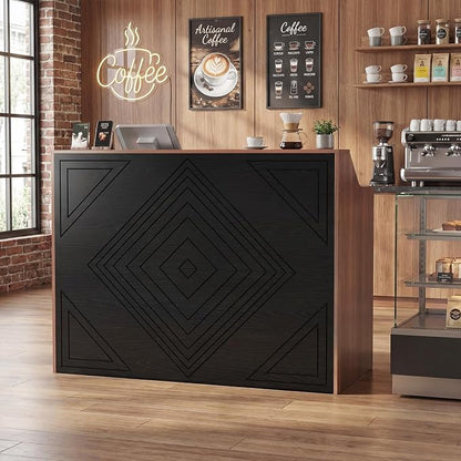 Reception Desk with Counter, Front Desk with 3 Drawers and Storage Cabinet, 47 inch Modern Retail Counter with Cable Grommet for Checkout, Barber, Beauty Salon, Home Office
