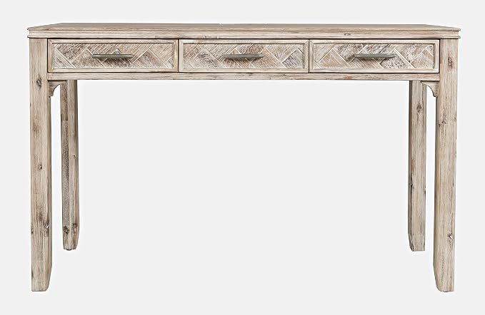 Jofran Mid-Century Modern Chevron Desk with 3 Drawers and USB Charging, 48" Writing Desk for Home Office, Grey Wash