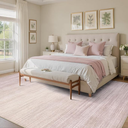 UERMEI 10x12 Washable Area Rug - Neutral Modern Abstract Living Room Rugs, Non-Slip Soft Large Indoor Floor Carpet for Bedroom Home Office & Under Dining Table Decor, Soft Pink