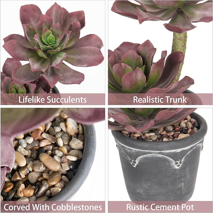 Hollyone Large Artificial Succulent Plants - Fake Agave Succulent in Vintage Cement Pot - 13" Faux Plant for Desk, Home, Office, Living Room, Table, Shelf Decor