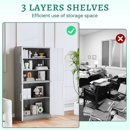 Letaya Metal Storage Cabinet with Lock Door, Adjustable Shelf Steel Cabinets for Office, Home,Pantry,Kitchen,Garage Utility Cabinet (4 Door-White&Gray)