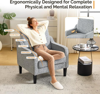 VINGLI Accent Sofa Chair Gray Living Room Chairs Reading Chair for Bedroom Scooped Arm Chair Mid Century Modern Accent Chair Upholstered Comfy Chair for Apartment, Waiting Room