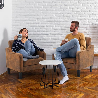 VINGLI Accent Chairs Set of 2 Living Room Chairs Rustic Reading Chair for Bedroom Scooped Arm Chair Mid Century Modern Accent Chairs Upholstered Comfy Chair for Apartment, Waiting Room