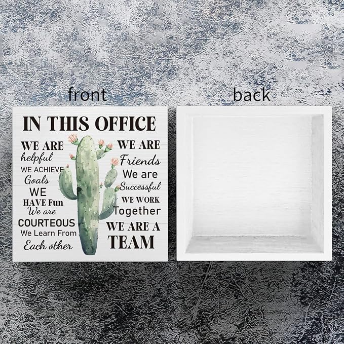 mmiishe Cactus Decor Desktop Decoration Motivational Gifts for Coworkers | Encouragement Gifts for Colleagues Women Men A Team Mental Health Decor for Office Meeting Rooms Wood Box Sign 5 x 5 Inches