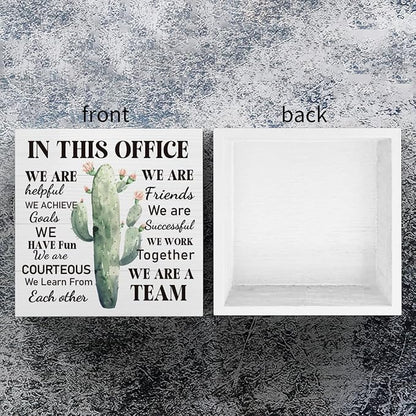 mmiishe Cactus Decor Desktop Decoration Motivational Gifts for Coworkers | Encouragement Gifts for Colleagues Women Men A Team Mental Health Decor for Office Meeting Rooms Wood Box Sign 5 x 5 Inches