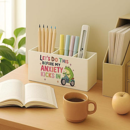 Funny Frog Mental Health Pen Pencil Holder for Desk, Therapy Office Decor, Let's Do This before My Anxiety Kicks in Pencil Holder for Desk Decor, School Counselor Office Must Haves