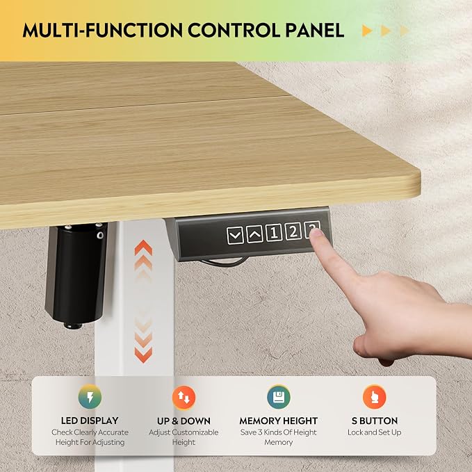 DEVAISE 55 Inch Electric Standing Desk, 3 Adjustable Computer Desk for Home Office, Ergonomic Sit to Stand Desk with LED Touchscreen，Headphone Hook, 3 Memory Preset, with Split Top, Maple