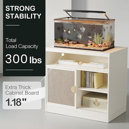 ModernMate Modern Wood Accent Cabinet with Sliding Door, Adjustable Open Shelves & Gold Handle Storage Cabinet for Home Office, 31W*20D*29H, White Rattan