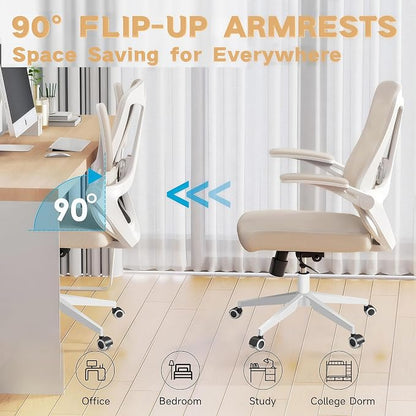 Ergonomic Office Chair - 350LB Comfy Desk Chairs with Lumbar Back Support, Mesh Computer Chairs with Wheels and Arms for Home Office, Study (Khaki-Without Headrest)
