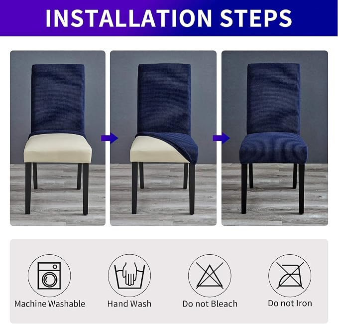 Stretch Chair Covers for Dining Room Set of 2, Removable Washable Dining Room Chair Covers, Dining Chair Slipcovers Seat Protector, Great for Home and Banquet Decor (Navy, 2 Pack)
