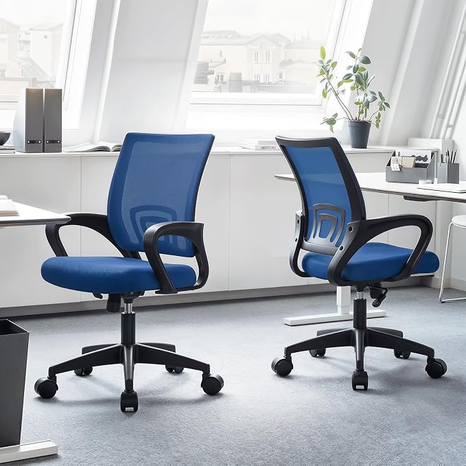Magshion Ergonomic Office Chair Pack of 2, Mid-Back Mesh Desk Chair, Adjustable Swivel Computer Chair with Lumbar Support & Breathable Backrest for Gaming, Work, Study, 300 Lbs Capacity, Navy Blue