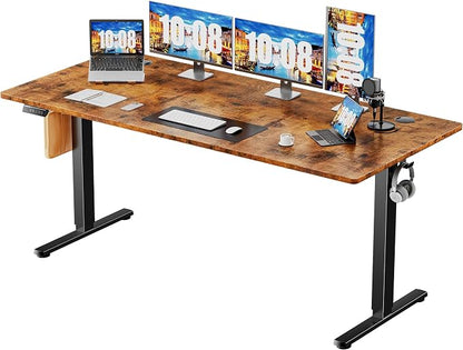 Sweetcrispy 63 Inch Electric Standing Desk, Height Adjustable Sit Stand Up Desk, Computer Workstation Home Office Gaming Rising Table with Memory Preset Splice Board, Rustic Brown
