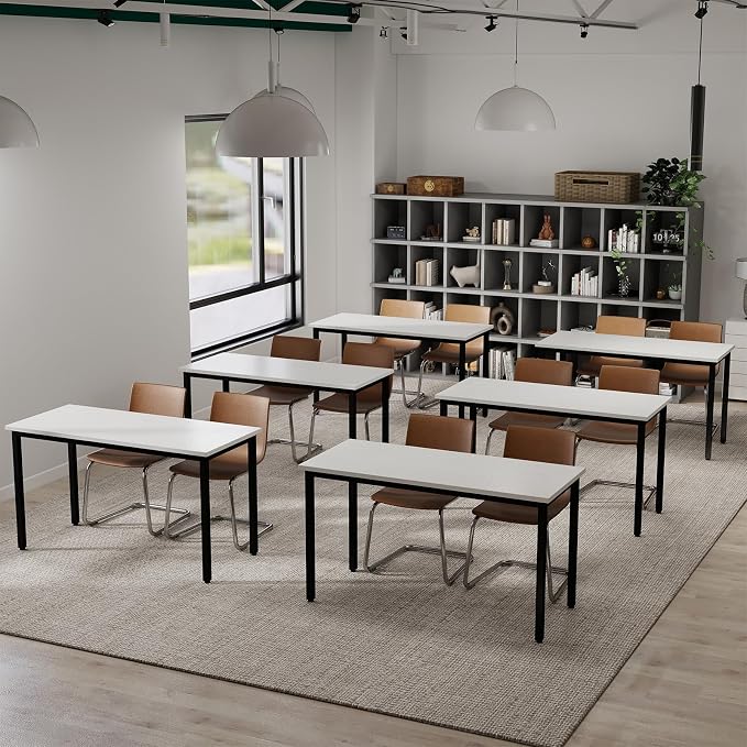 Bonzy Home Conference Tables 9ft Office Computer Desk for Meeting Room Study Writing Printer Podcast Table for 4-8 People Modern White 2PCS 110.2"x23.6"x29.5"