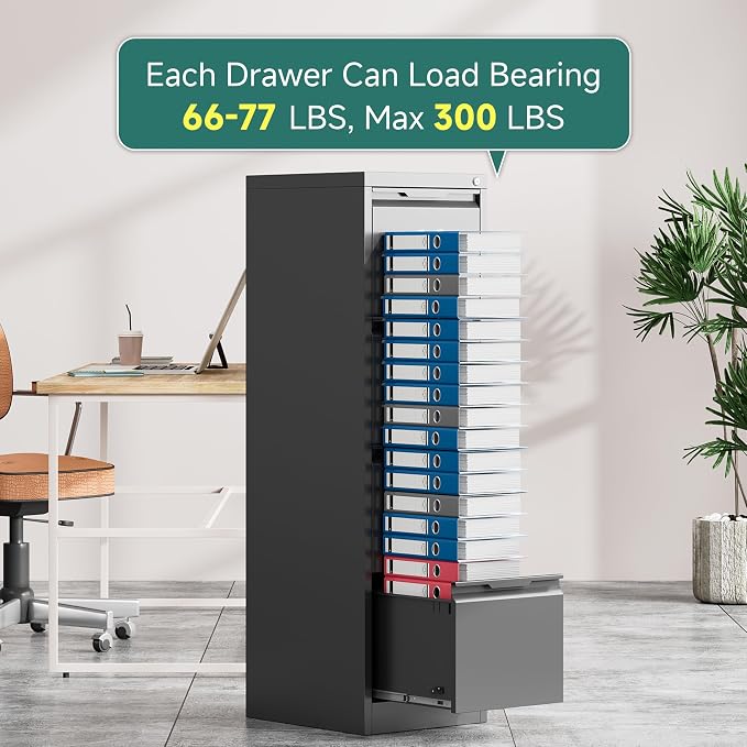 4 Drawer File Cabinet, Vertical Filing Cabinets for Home Office, 17.8" d Metal File Cabinets with Lock, Black Deep File Cabinets for Legal/Letter Size File, Easy Assembly