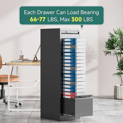 4 Drawer File Cabinet, Vertical Filing Cabinets for Home Office, 17.8" d Metal File Cabinets with Lock, Black Deep File Cabinets for Legal/Letter Size File, Easy Assembly