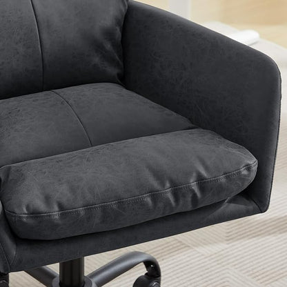 YITAI Adjustable Home Office Desk Chair with Comfy Square Mid-Back, Faux Leather 360 Swivel Upholstered Task Armchair with Wheels for Vanity Bedroom/Living Room,Study Black