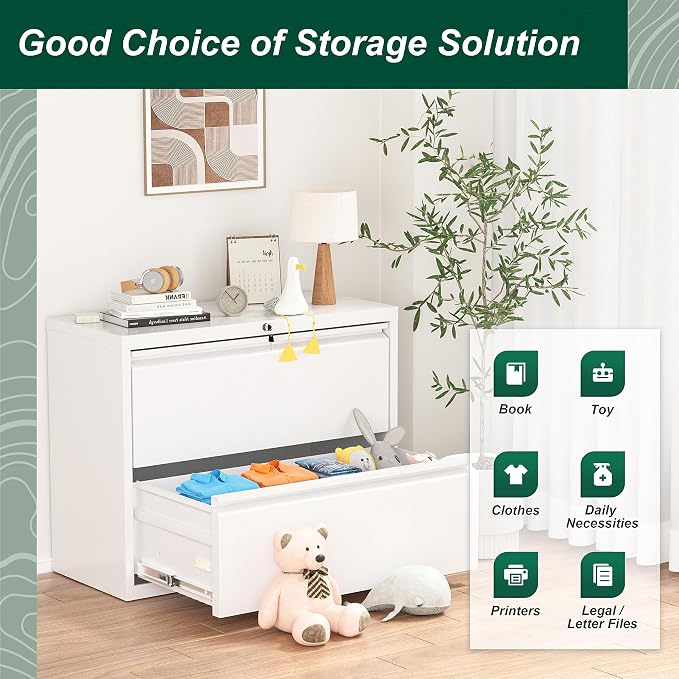 Superday Metal Lateral File Cabinet, 2 Drawer File Cabinet, White Filing Cabinets with Lock, Filing Cabinets for Home Office/Legal/Letter/A4, Home Office Furniture for Hanging File