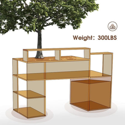 ivinta Computer Desk with Storage Shelves and Drawers, 52" Office Desk with Hutch and Storage Shelf, Modern Writing Desk Study Table for Small Spaces, Bedroom, Home Office 7116 (Oak White)