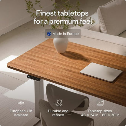 Desktronic HomeOne Standing Desk 54x28 — Ergonomic Sit Stand Home Office Desk, Made in Europe, Electric Dual Motor Height Adjustable, USB & USB-C Charging, Wobble-Free, Touchscreen, 3 Memory Presets