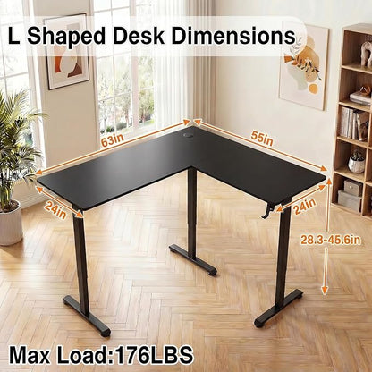 63” L Shaped Standing Desk,Electric Height Adjustable Corner Stand Up Desk, Ergonomic Sit Stand Home Office Computer Desk with Splice Board (Black)