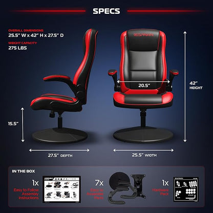 RESPAWN 3085 Ergonomic Gaming Chair for Adults, High Back Office Chair with Headrest and Flip Up Arms, Leather Racing Style Gaming Seat with Lumbar Support, Video Game Computer Desk Seat - Red