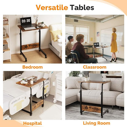 VINGLI Portable Computer Workstation, Standing Desk Adjustable Height, Small Computer Desk w/Rolling, Sit Stand Laptop Desk TV Tray for Bed Sofa Hospital Reading Eating, Brown, 23.6"