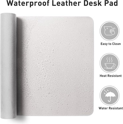 Aothia Faux Leather Desk Mat - Non-Slip PU Leather Desk Blotter, Waterproof Writing Surface, Large Desk Pad for Office & Home (Pale Lavender White, 55" x 24")