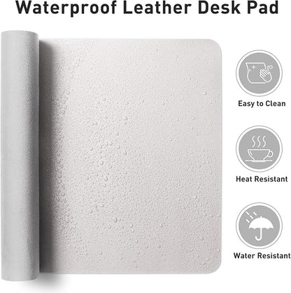 Aothia Faux Leather Desk Mat - Non-Slip PU Leather Desk Blotter, Waterproof Writing Surface, Large Desk Pad for Office & Home (Pale Lavender White, 55" x 17")