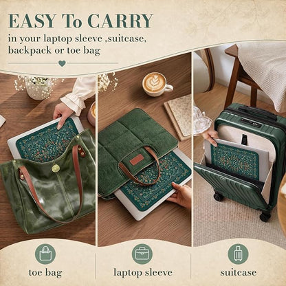 iCasso Aesthetic Small Floral Mouse Pad, Mini Portable Travel Mousepad, Anti-Slip and Comfortable Cloth Mouse Mat 7.9"x9.5" with Stitched Edges for Computer, Laptop, Office, Home(Deep Green)